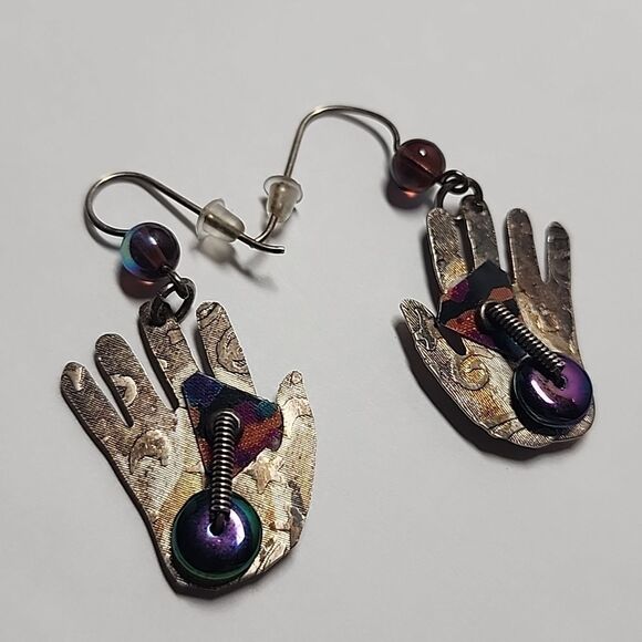 Unique Hand-Shaped Earrings with Multicolor Accents Sterling Silver 925 - Picture 1 of 5